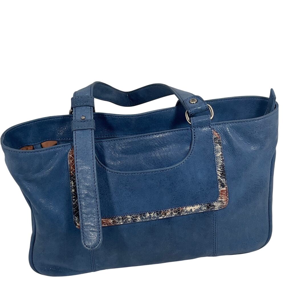 Hobo Blue Leather Autry Satchel Snakeskin Embossed Trim Y2K Style Shoulder Bag